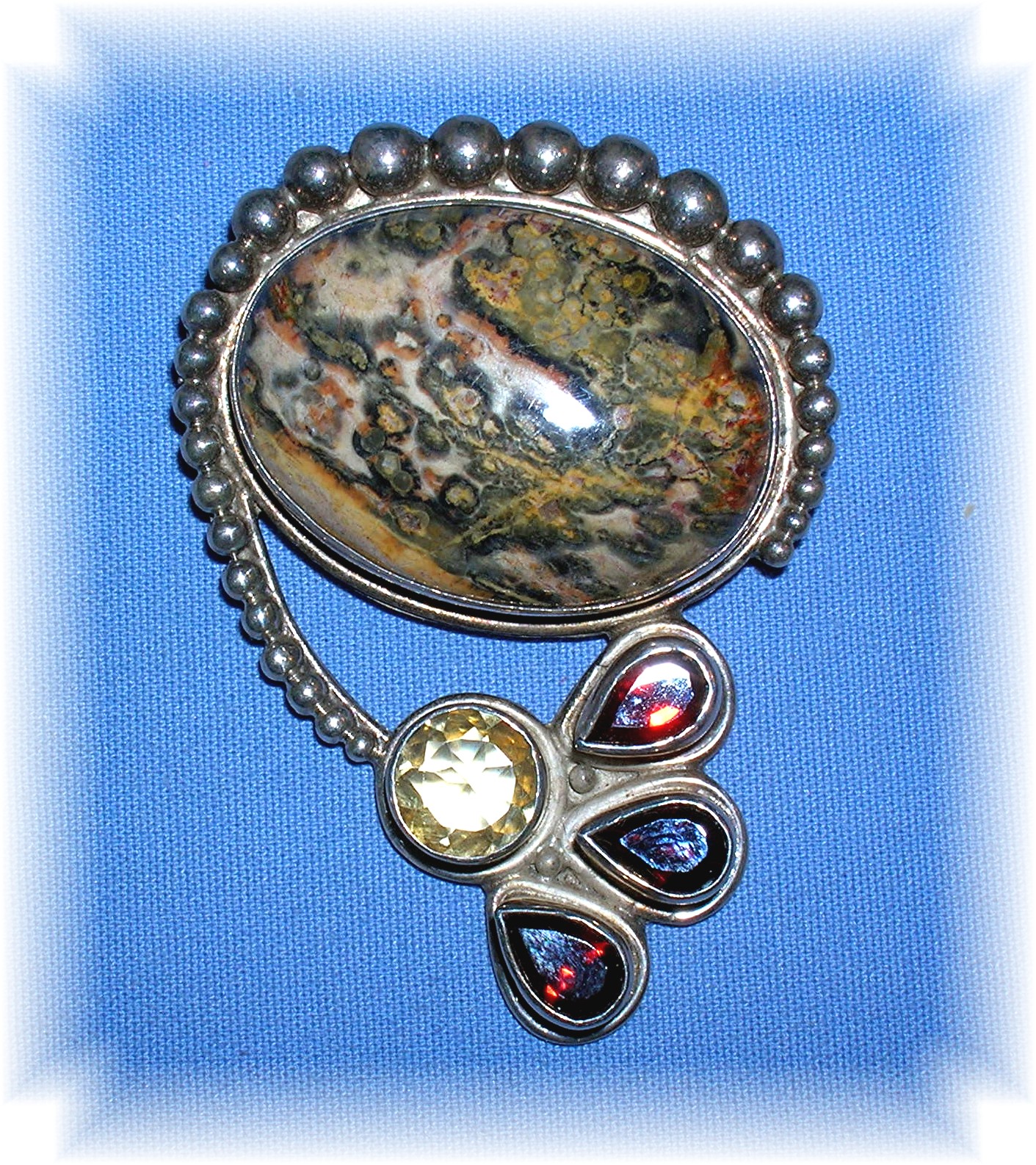 Sterling Silver Agate Citrine Garnet Brooch