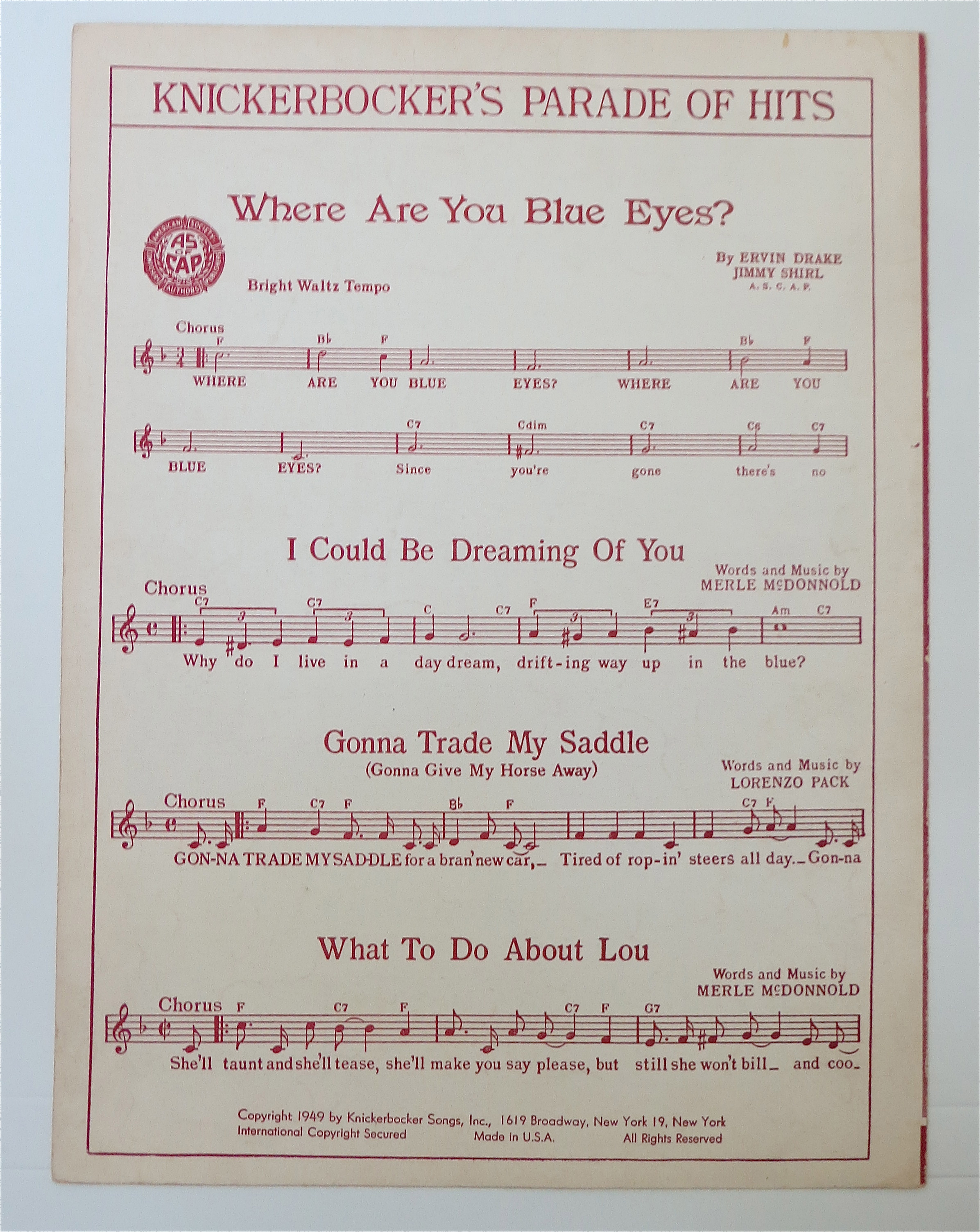 1950 Sentimental Me By Jim Morehead & Jimmy Cassin