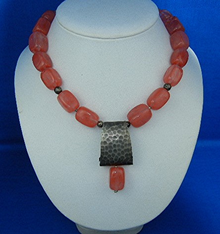 Silpada Hammered Sterling Silver Pink Cherry Crystal Ne