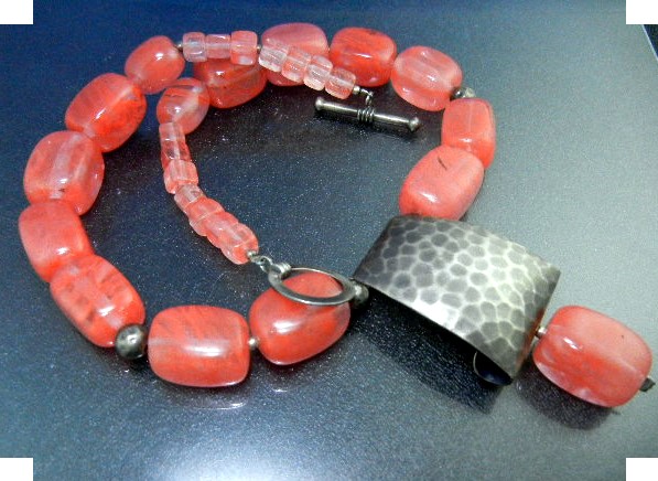 Silpada Hammered Sterling Silver Pink Cherry Crystal Ne