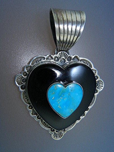 Dan Dodson Sterling Silver Kingman Turquoise Onyx Heart
