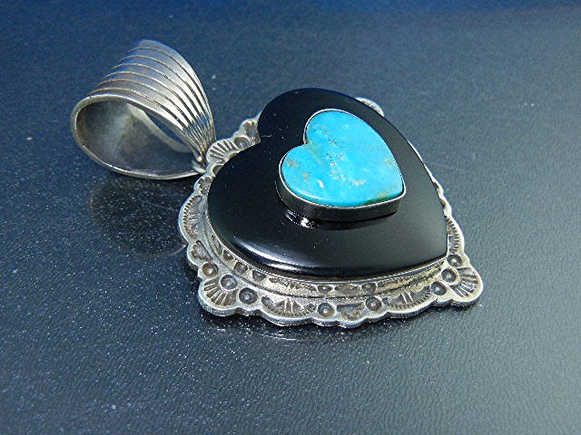 Dan Dodson Sterling Silver Kingman Turquoise Onyx Heart