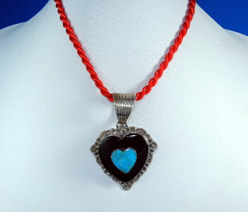 Dan Dodson Sterling Silver Kingman Turquoise Onyx Heart