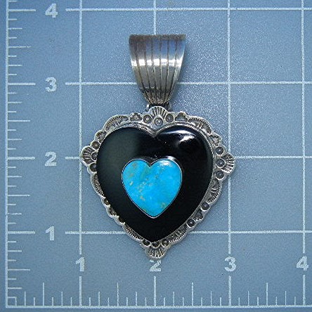 Dan Dodson Sterling Silver Kingman Turquoise Onyx Heart
