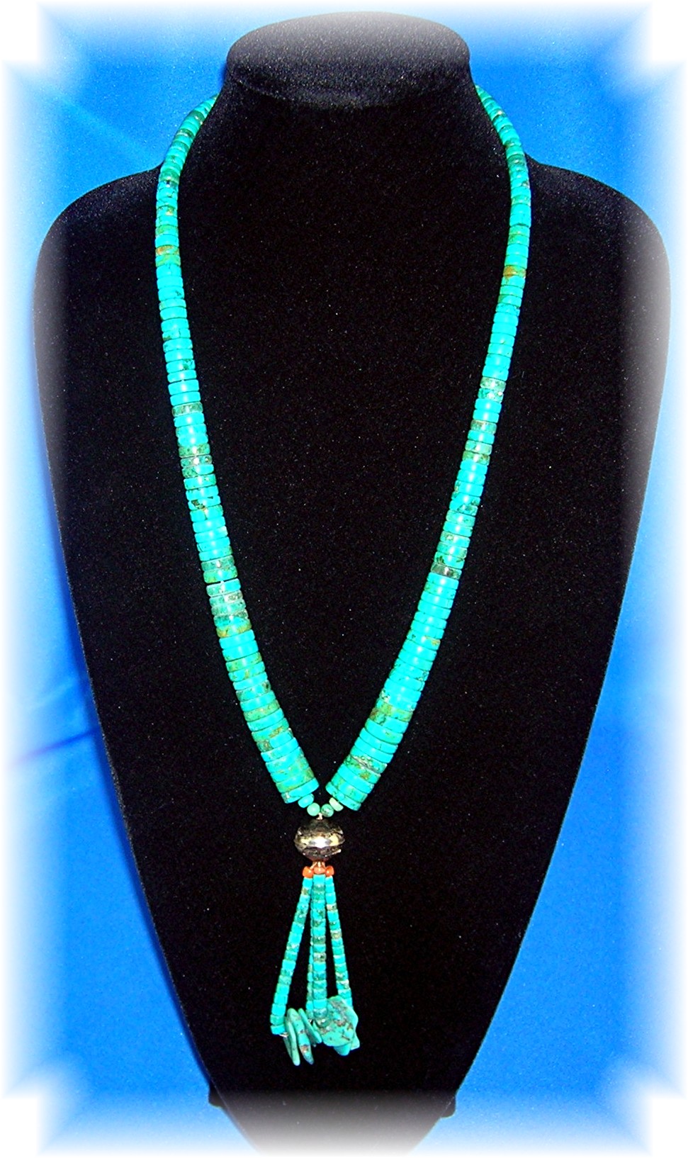 Native American Turquoise Coral Sterling Silver Necklac