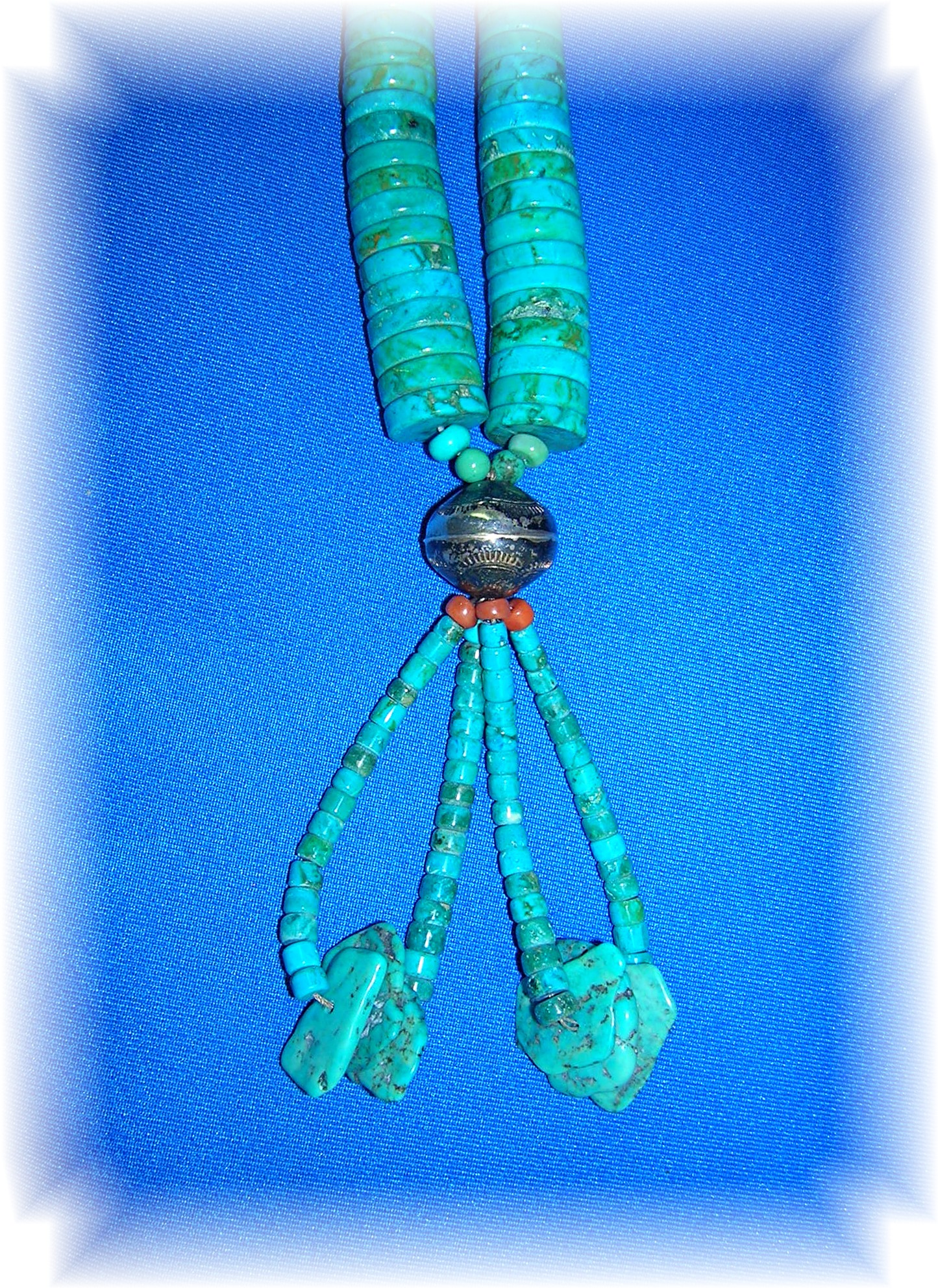 Native American Turquoise Coral Sterling Silver Necklac