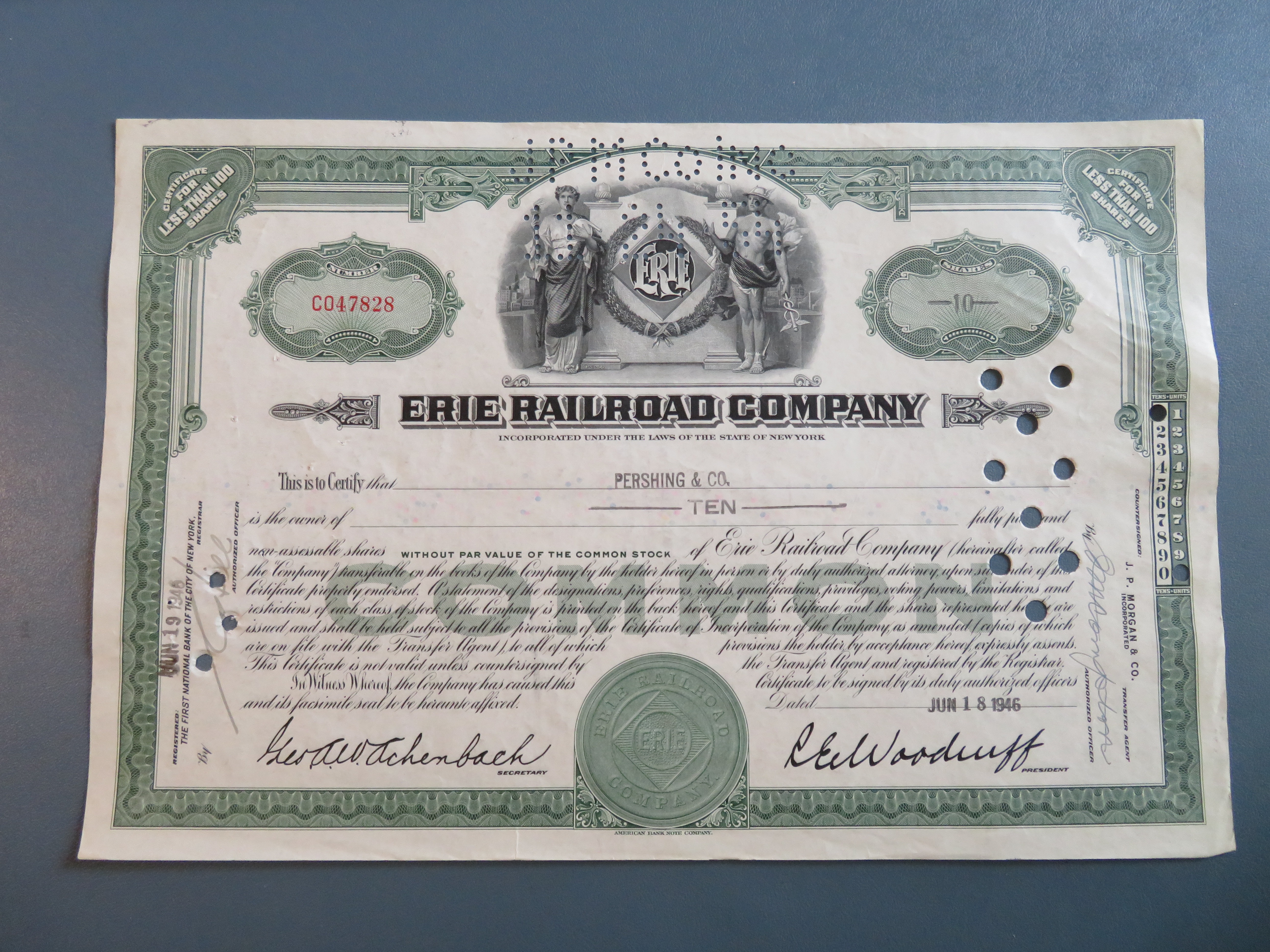 1946 Erie Railroad Company Stock Certificate