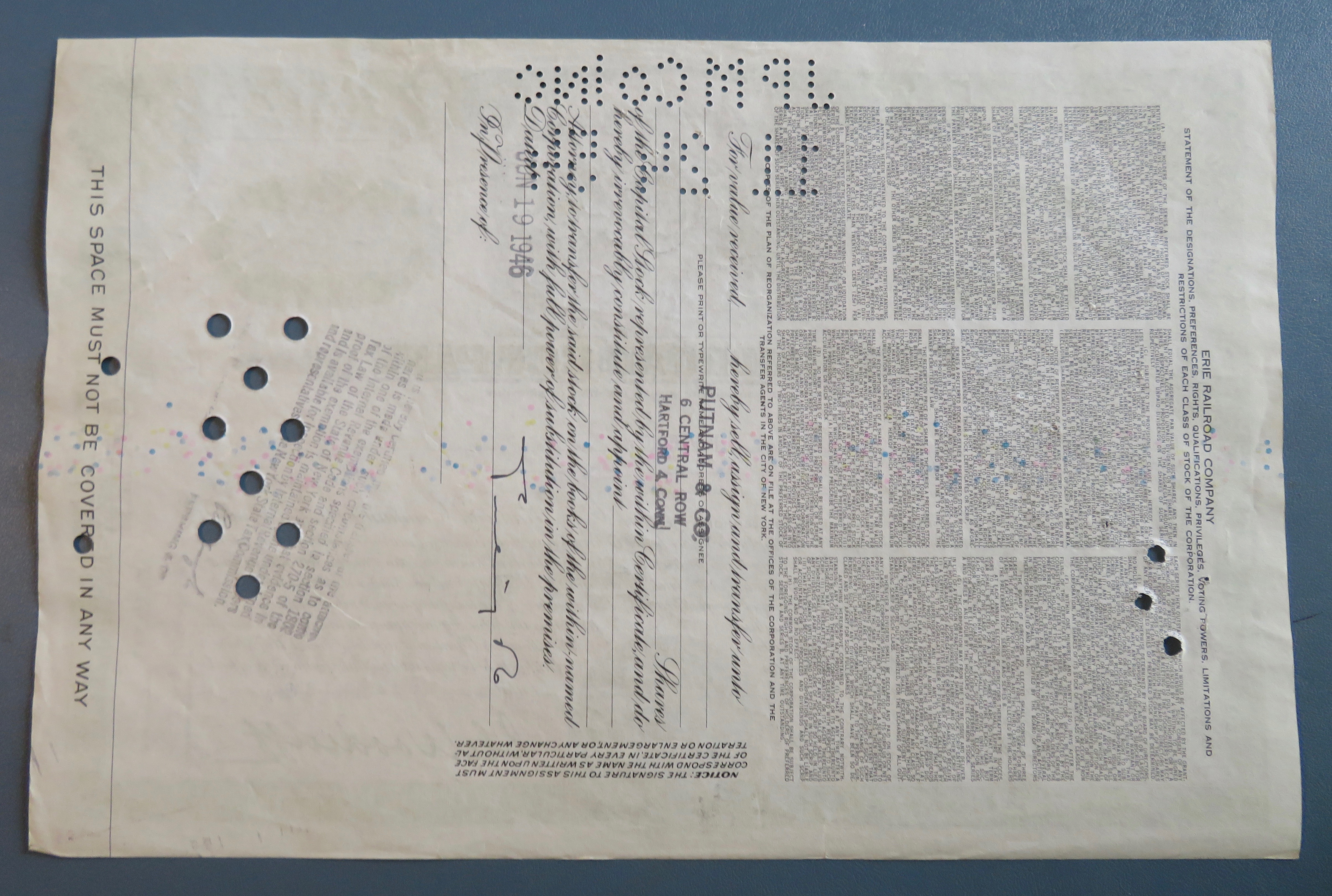 1946 Erie Railroad Company Stock Certificate