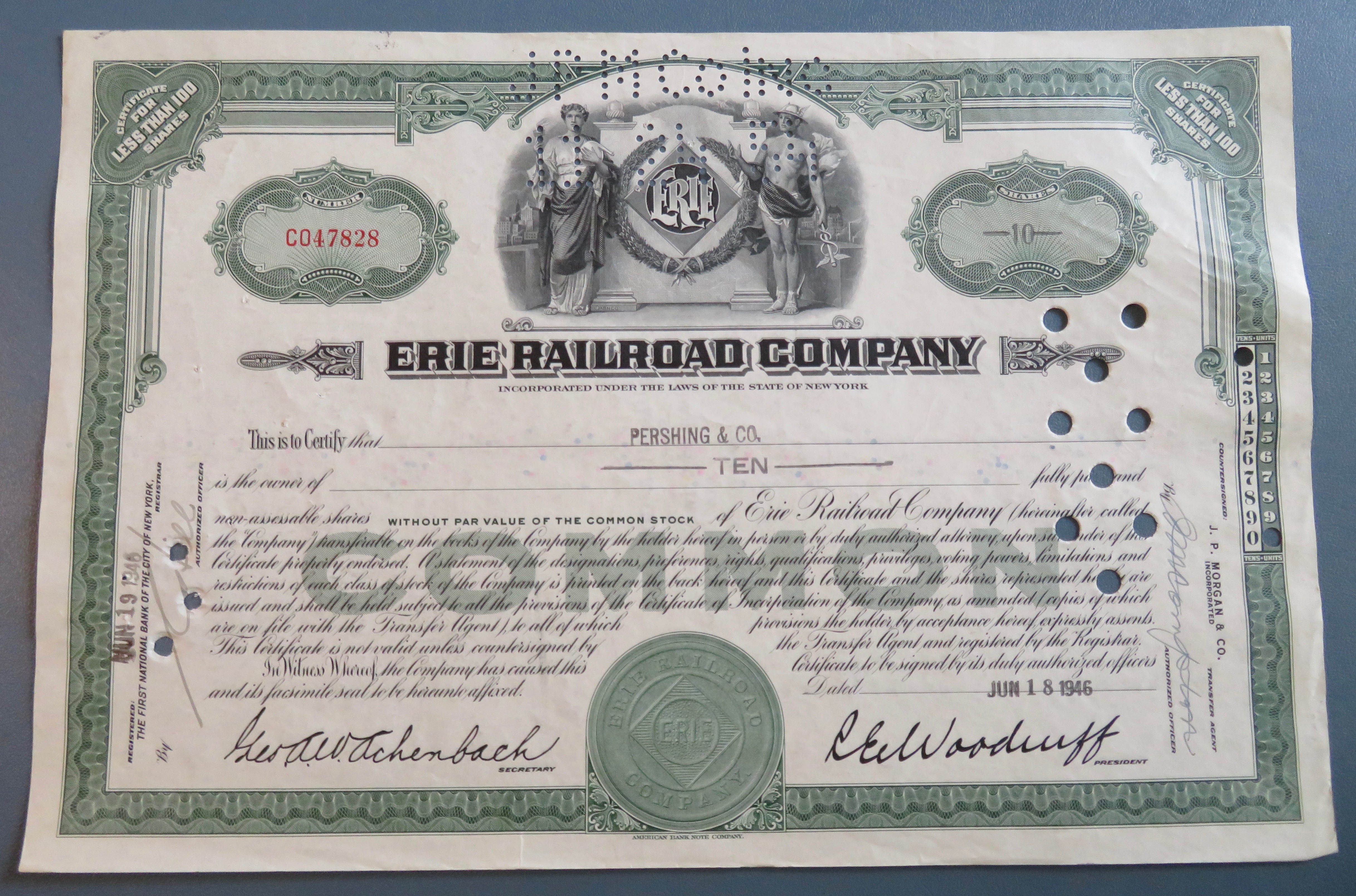 1946 Erie Railroad Company Stock Certificate