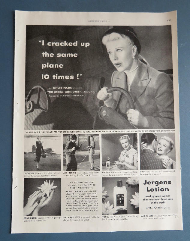 1951 Jergens Lotion with Ginger Rogers Driving An Airplane