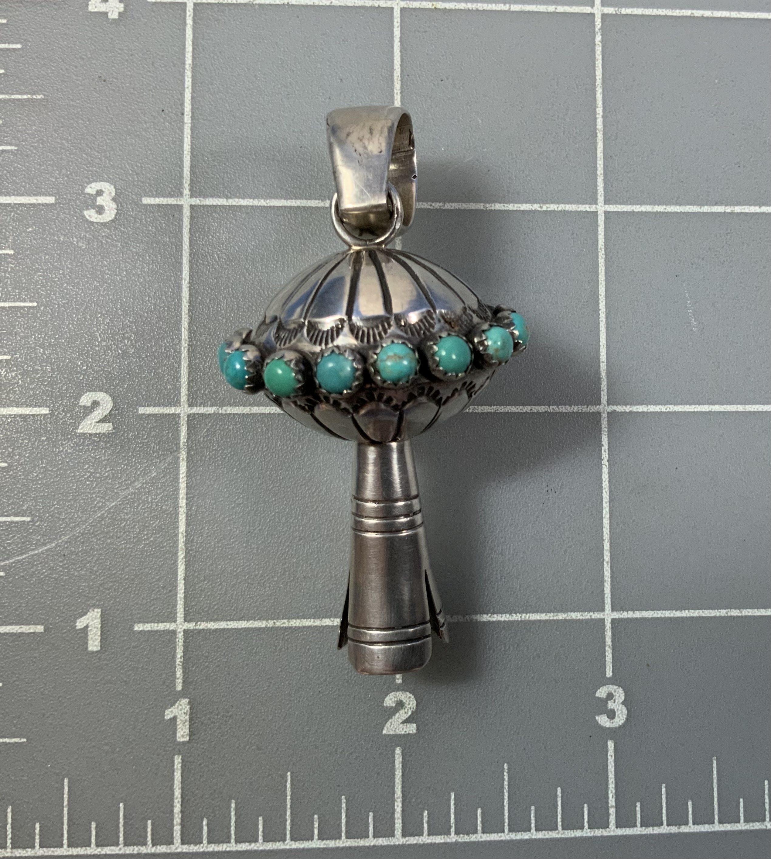 Squash Blossom Pendant Sterling Silver Turquoise Navajo