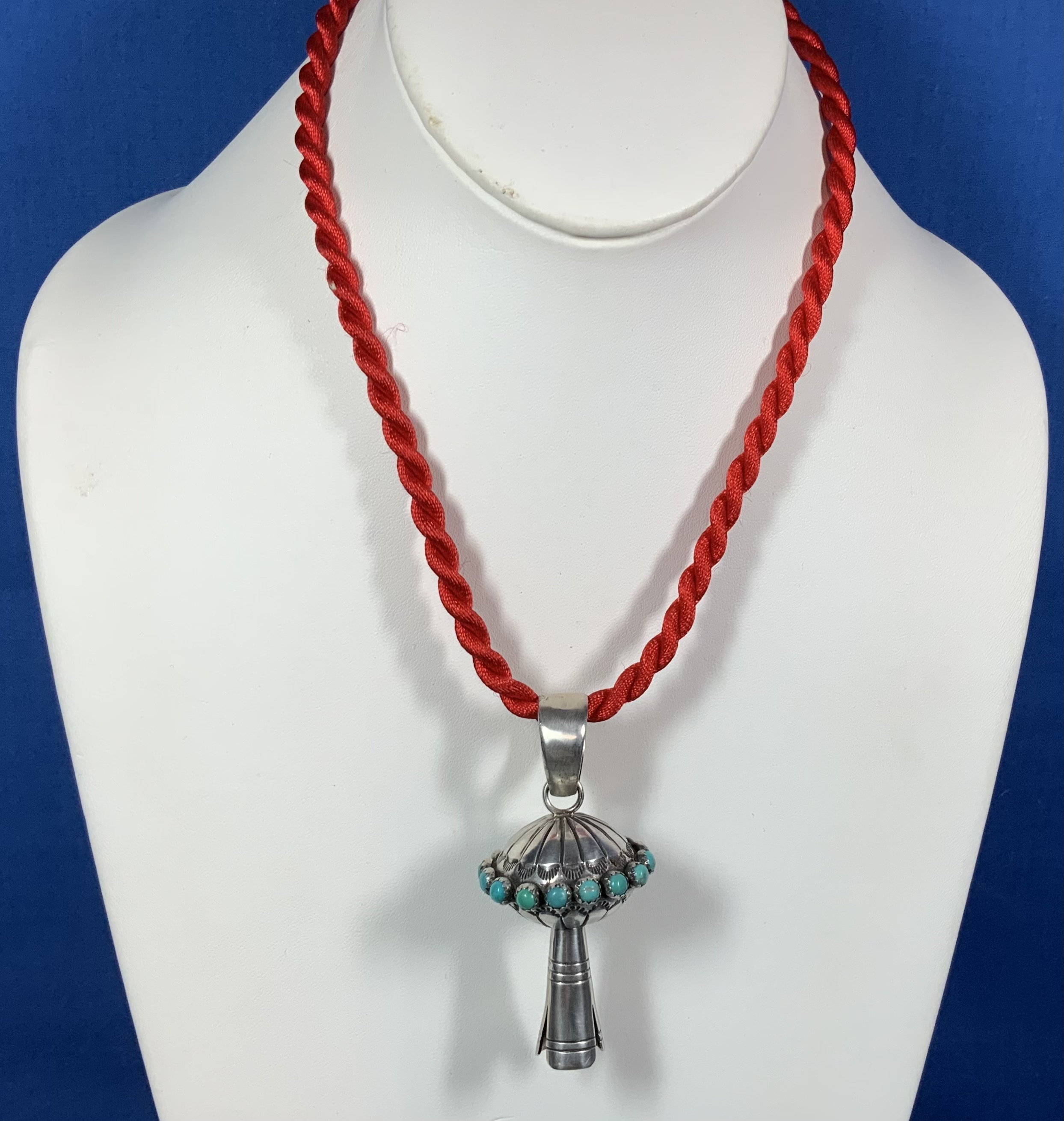 Squash Blossom Pendant Sterling Silver Turquoise Navajo