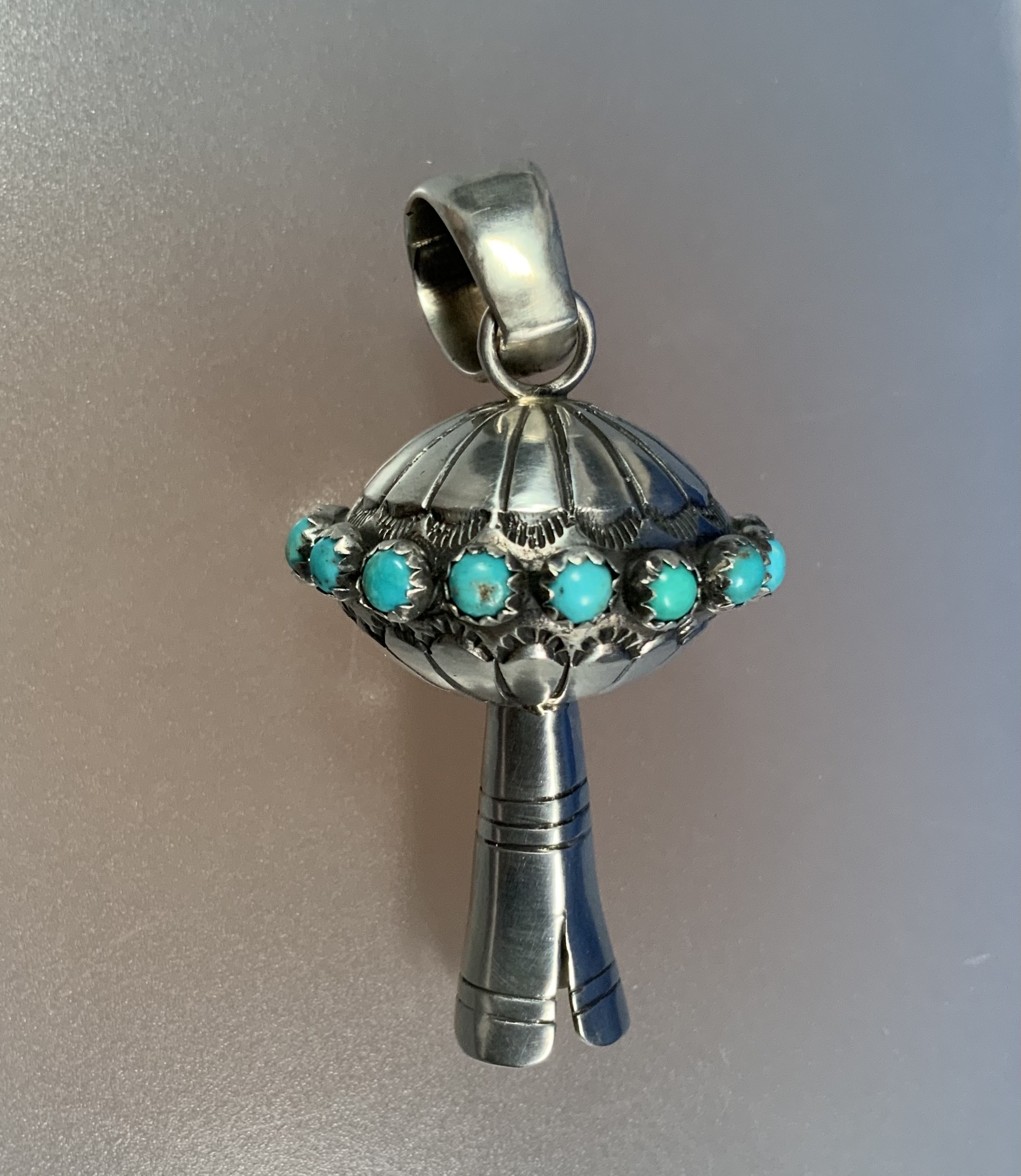 Squash Blossom Pendant Sterling Silver Turquoise Navajo