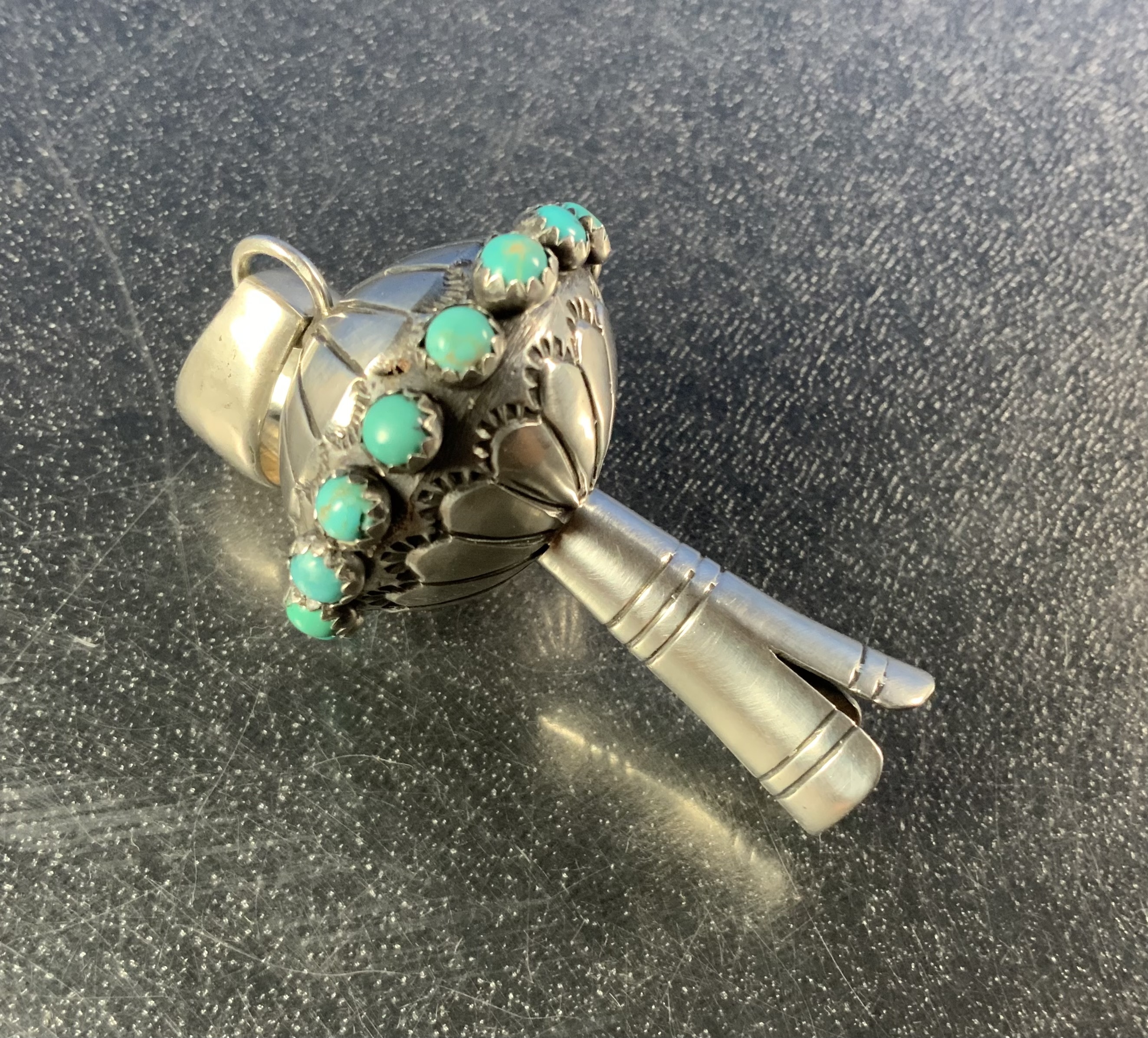 Squash Blossom Pendant Sterling Silver Turquoise Navajo