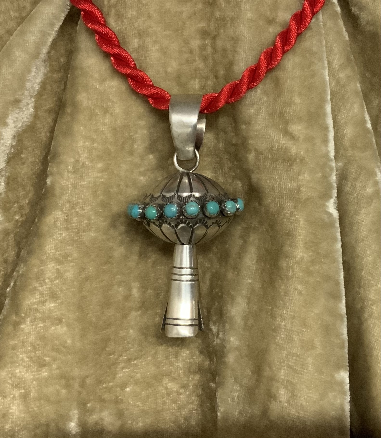 Squash Blossom Pendant Sterling Silver Turquoise Navajo