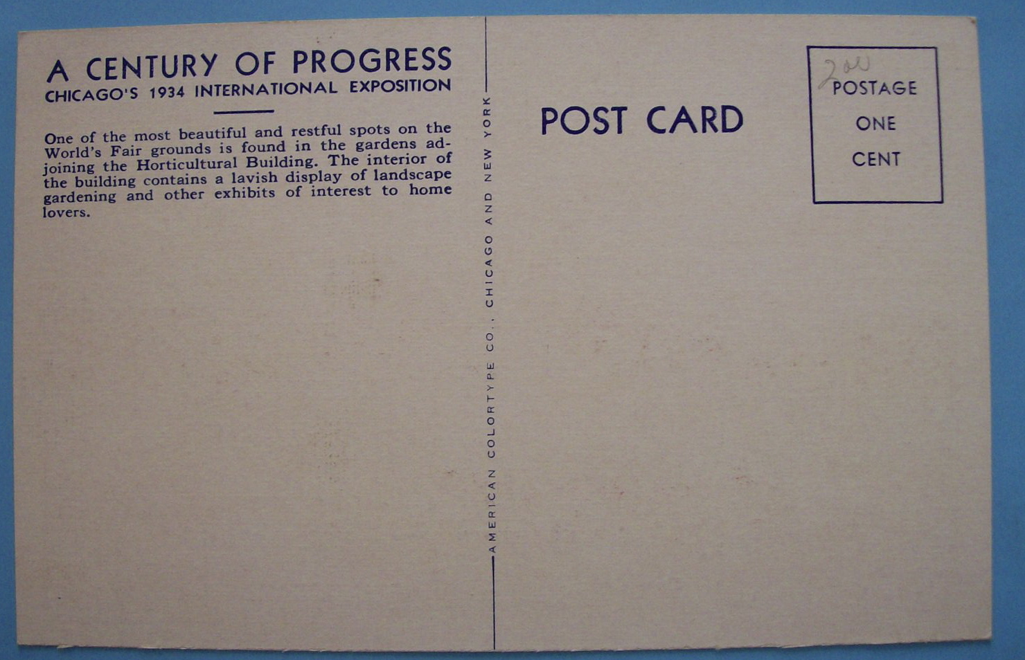1933 Century Of Progress Horticulture Building Postcard