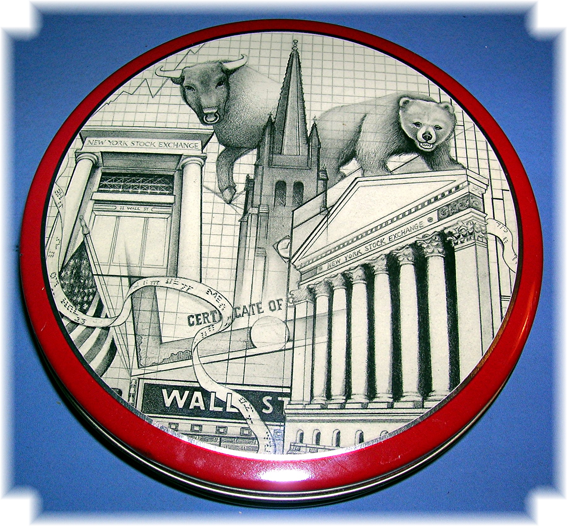 Bull And Bear Stock Market Wall Street Tin Canister