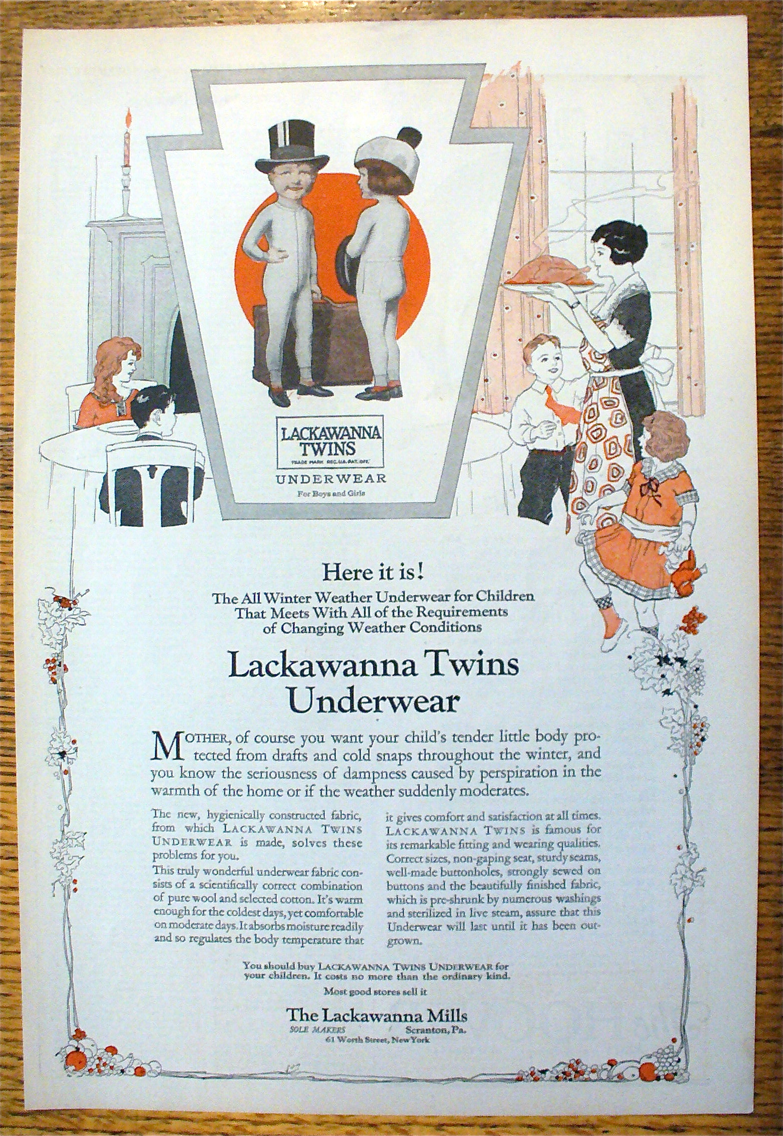 1923 Lackawanna Twins Underwear w/ Boy & Girl