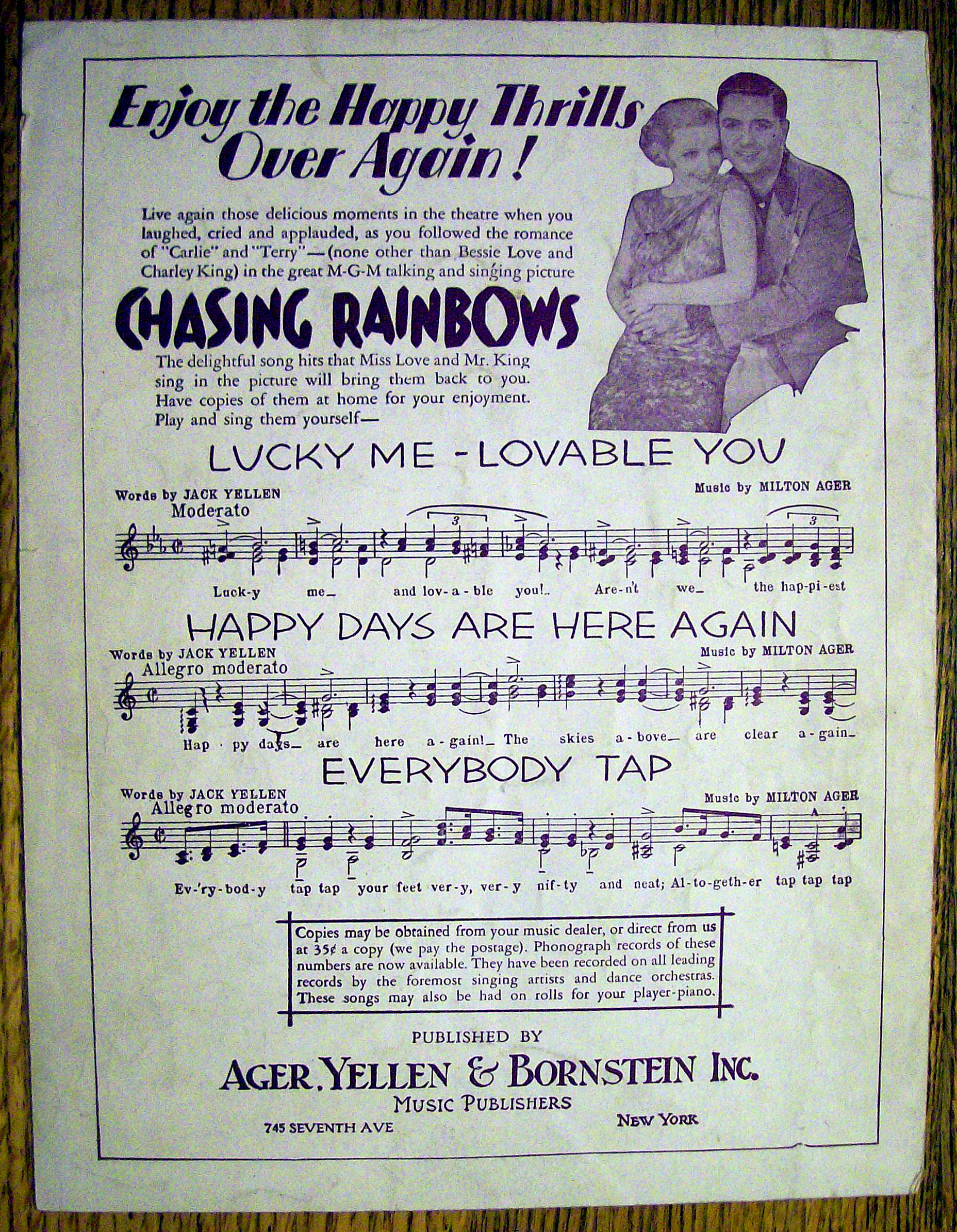 Sheet Music For 1929 Happy Days Are Here Again