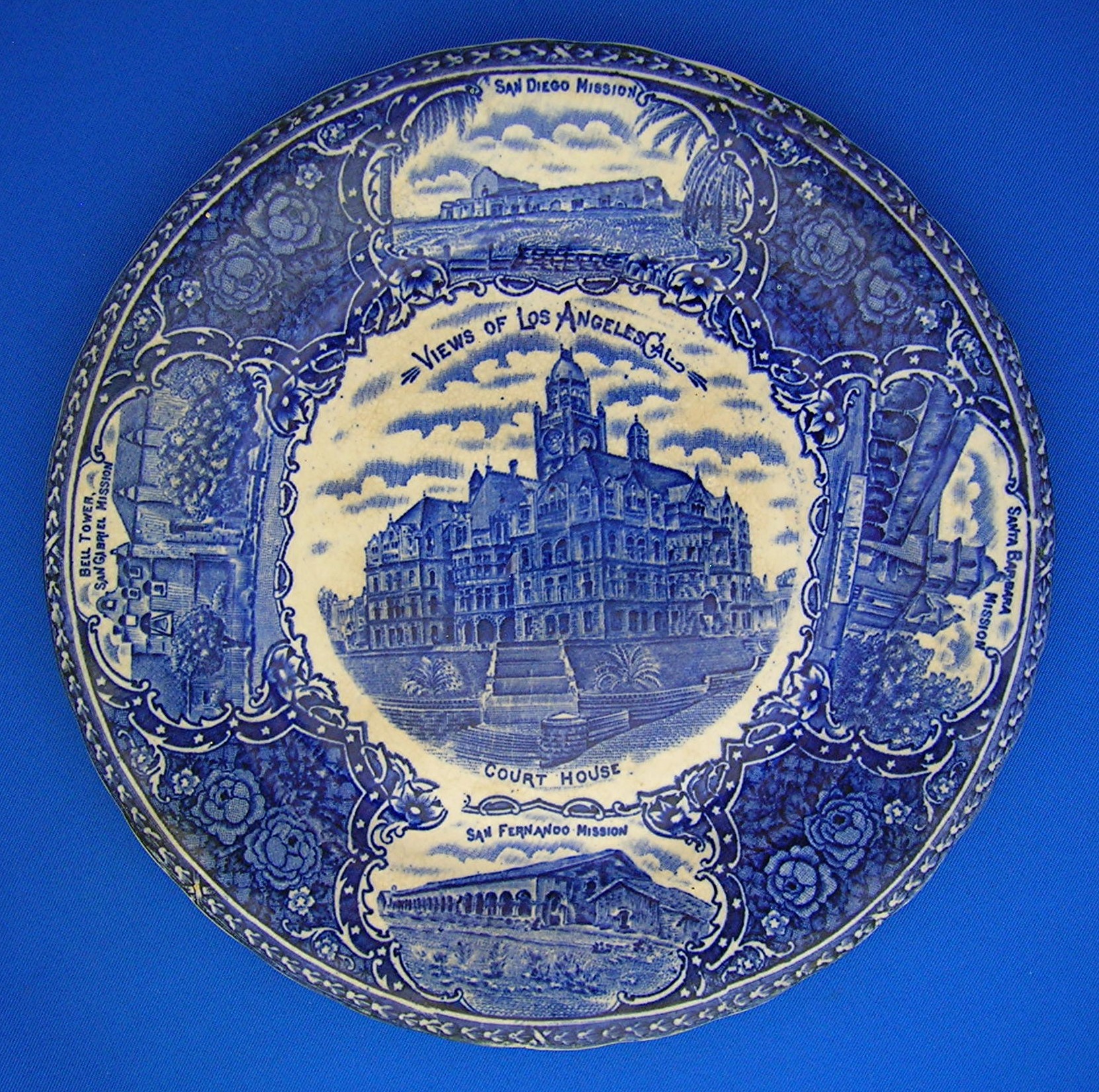 Flow Blue England Los Angles California Collector Plat