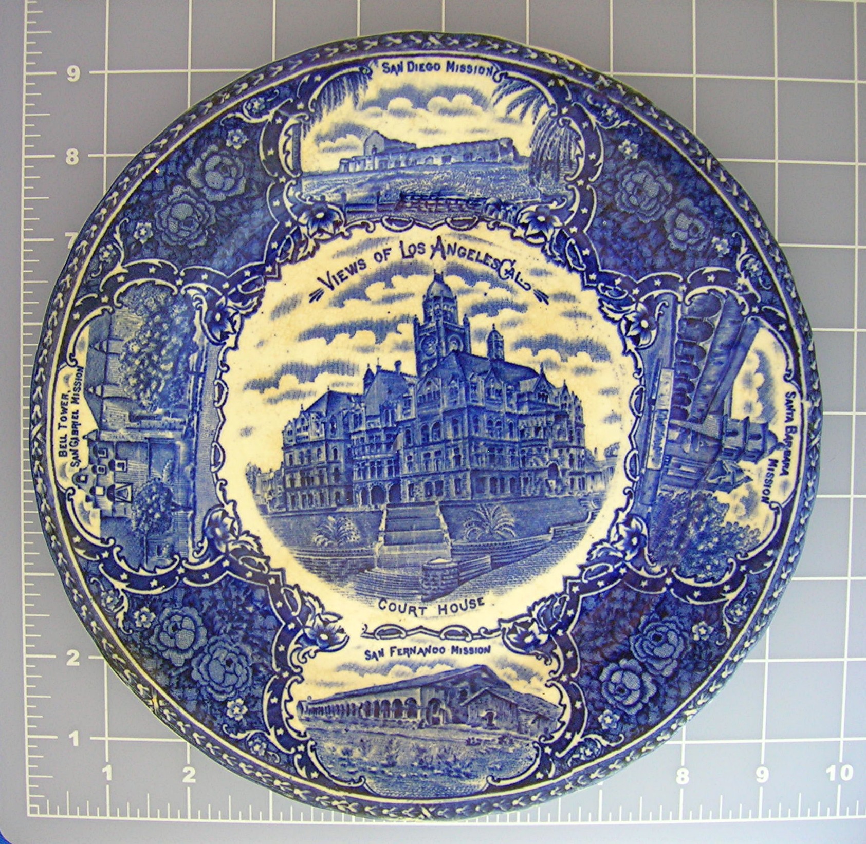 Flow Blue England  Los Angles California Collector Plat