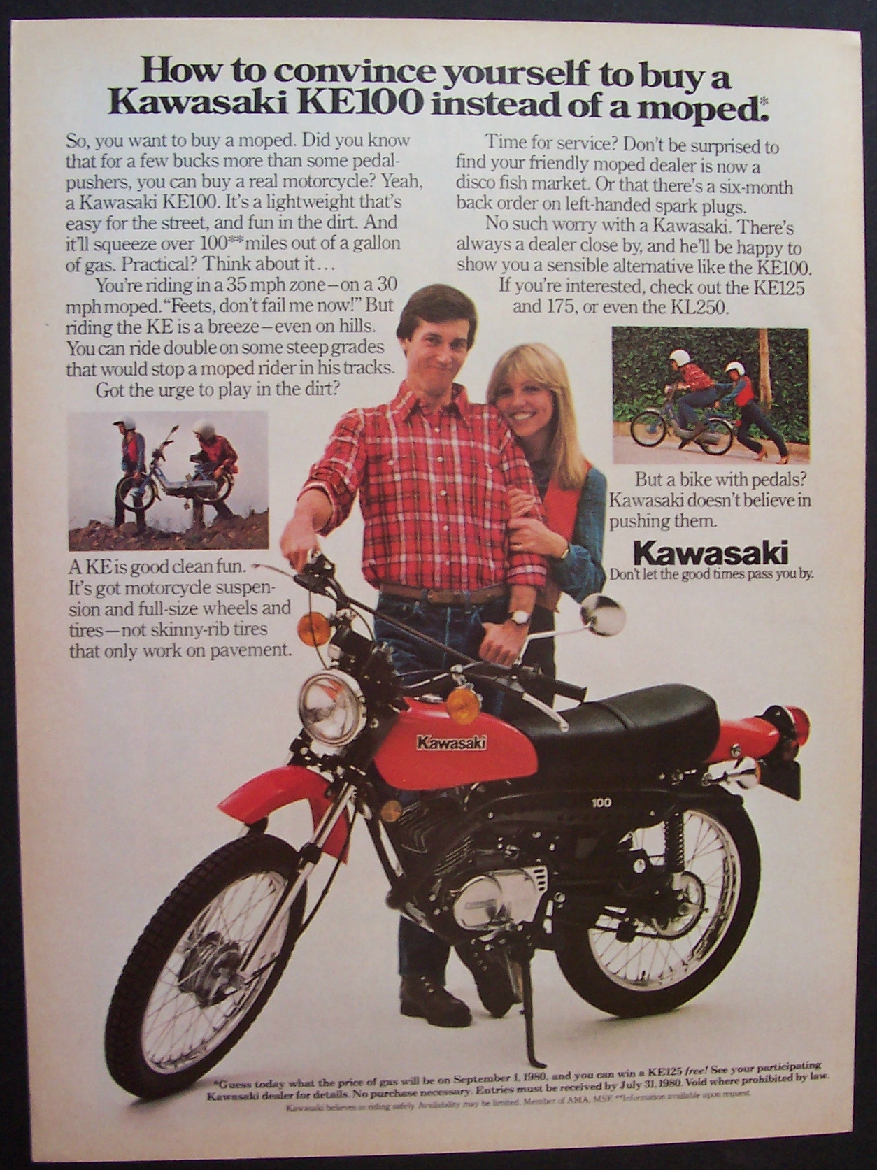 1980 Kawasaki Motorcycle w/Man & Woman Behind Bike