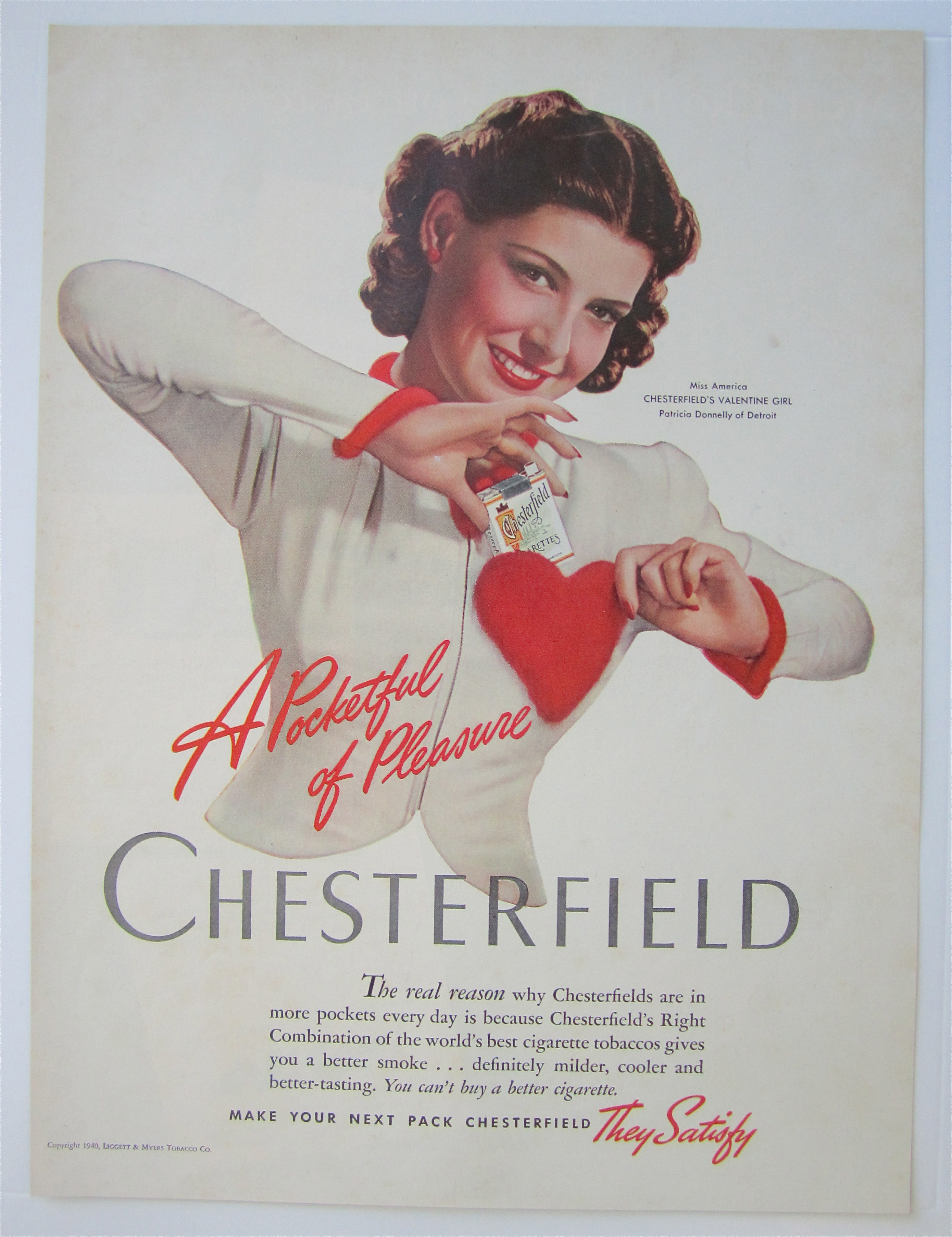1940 Chesterfield Cigarettes w/ Woman with Cigarettes