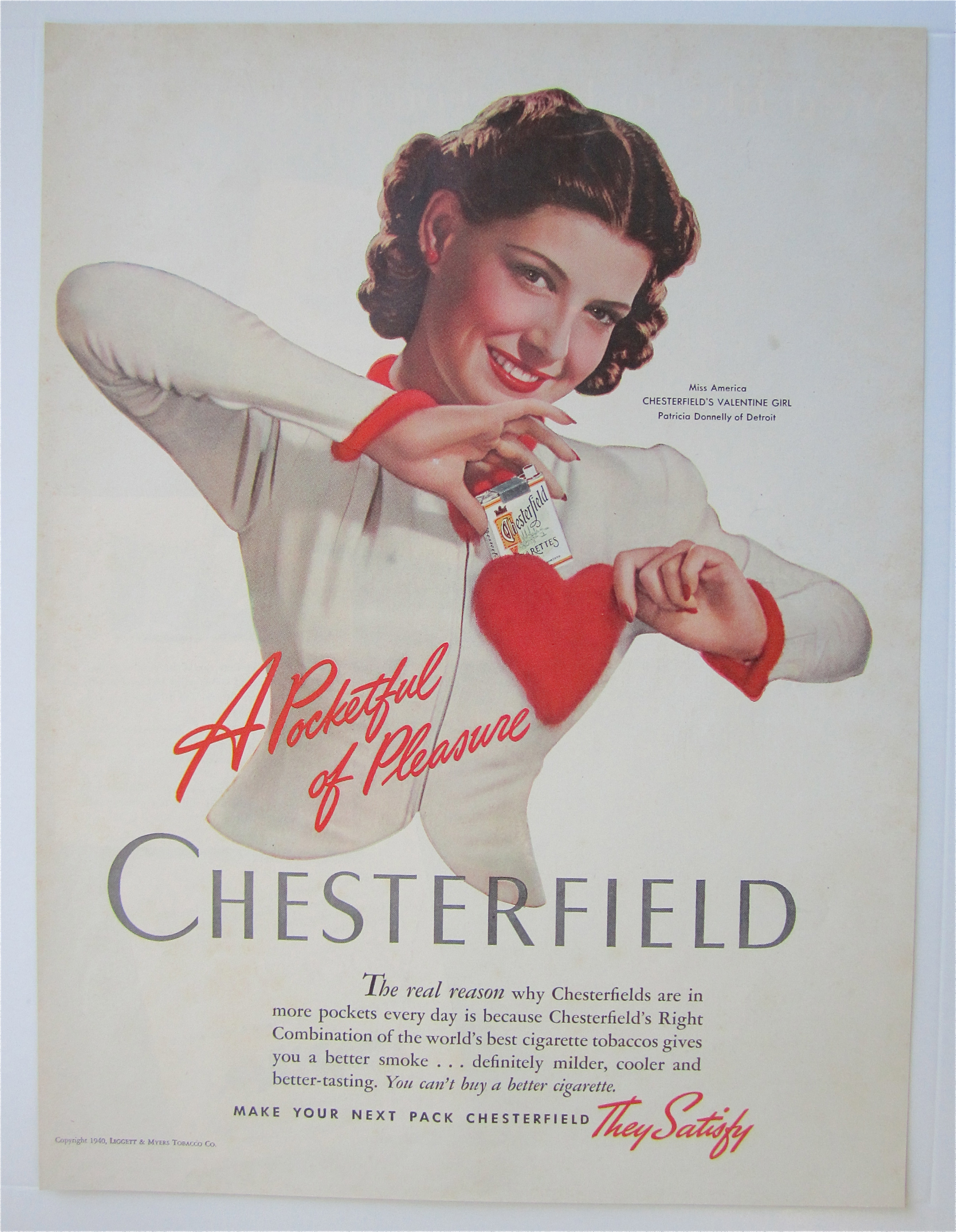1940 Chesterfield Cigarettes w/ Woman with Cigarettes