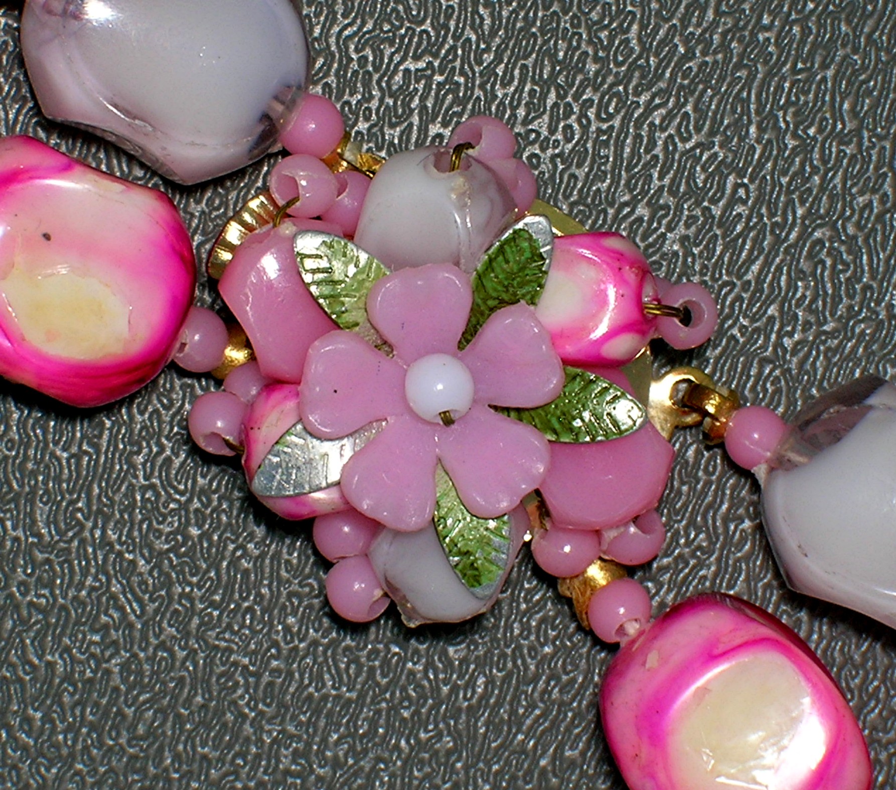 Lucite Pink White Green Flower Necklace Hong Kong