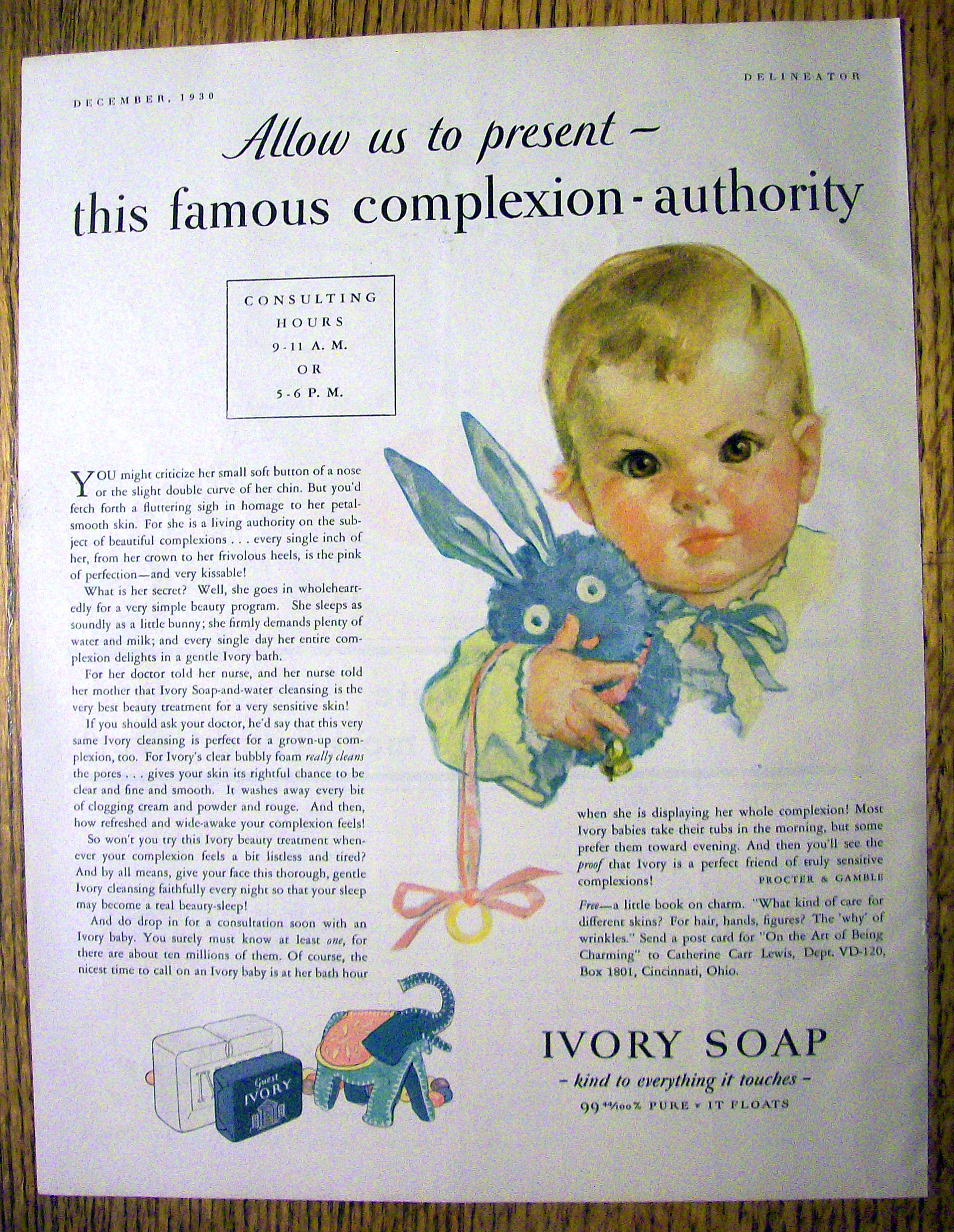 1930 Ivory Soap with Baby Holding a Bunny