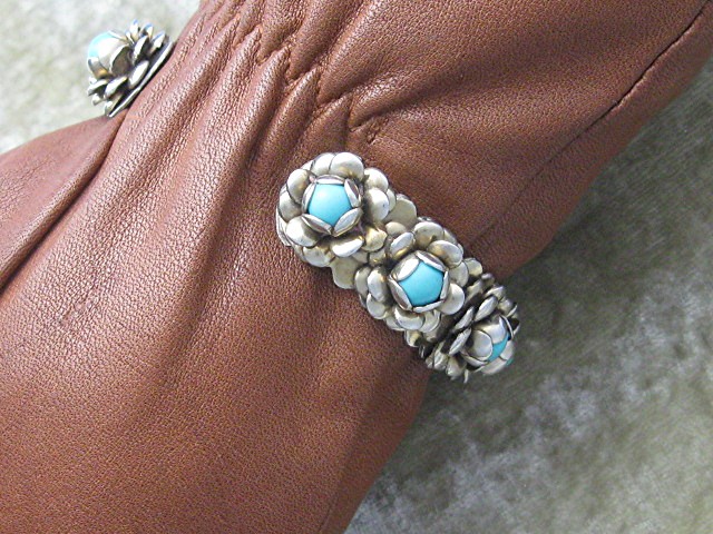 Silver and Turquoise Roses Cuff bracelet