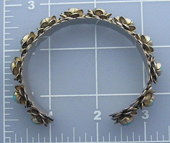 Silver and Turquoise Roses Cuff bracelet