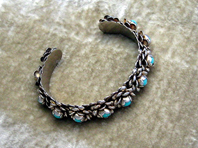 Silver and Turquoise Roses Cuff bracelet