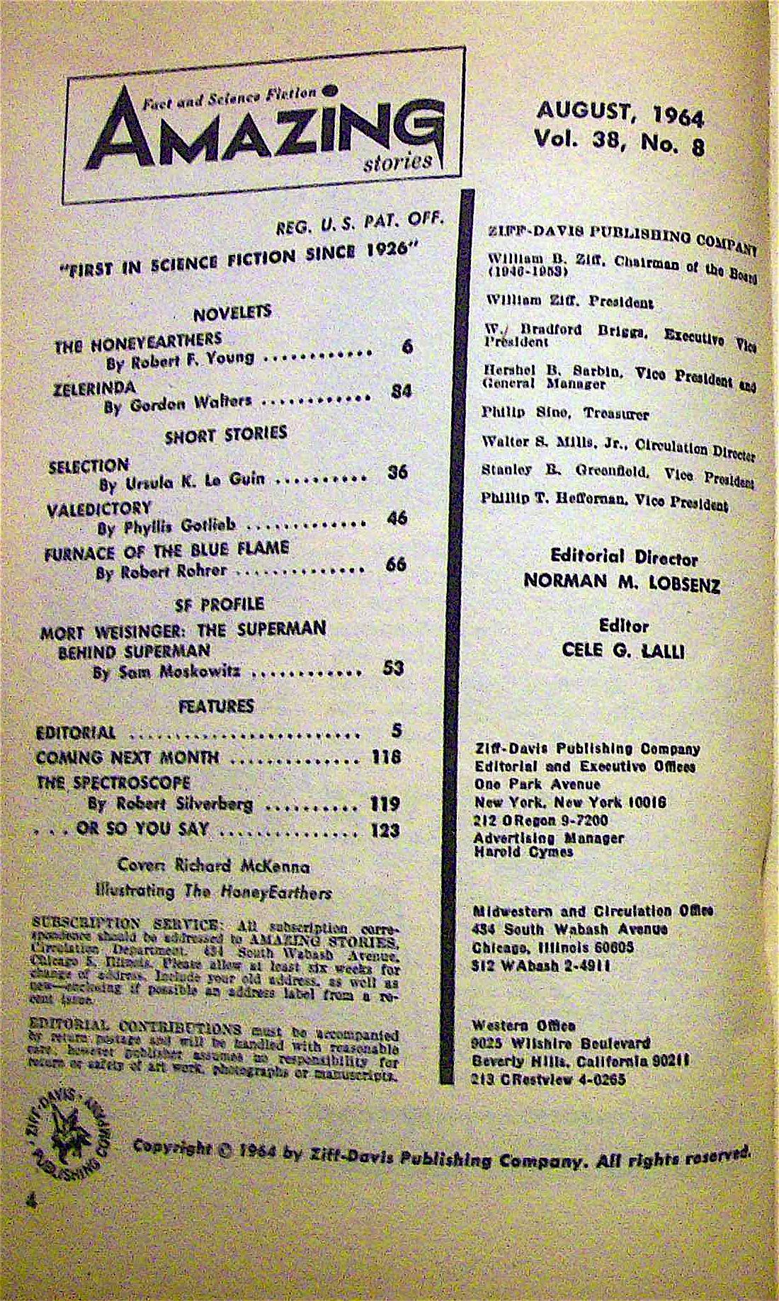 Amazing Stories Magazine August 1964 The HoneyEarthers