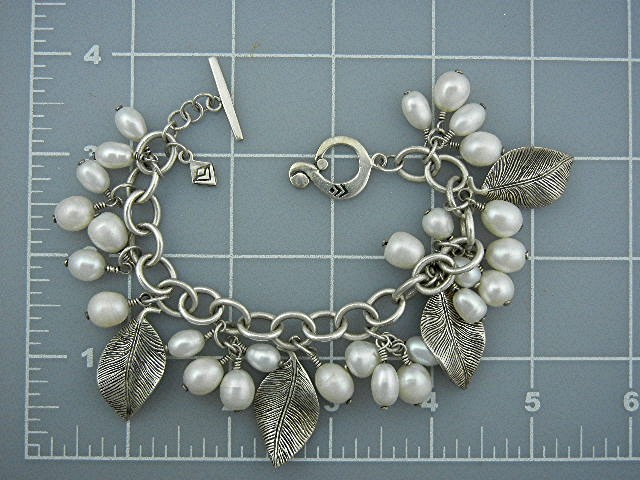 Silpada Sterling Silver Leaves Pearls Toggle Bracelet