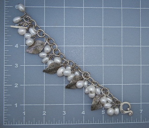 Silpada Sterling Silver Leaves Pearls Toggle Bracelet
