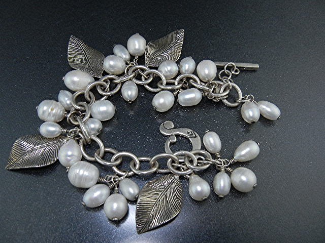 Silpada Sterling Silver Leaves Pearls Toggle Bracelet