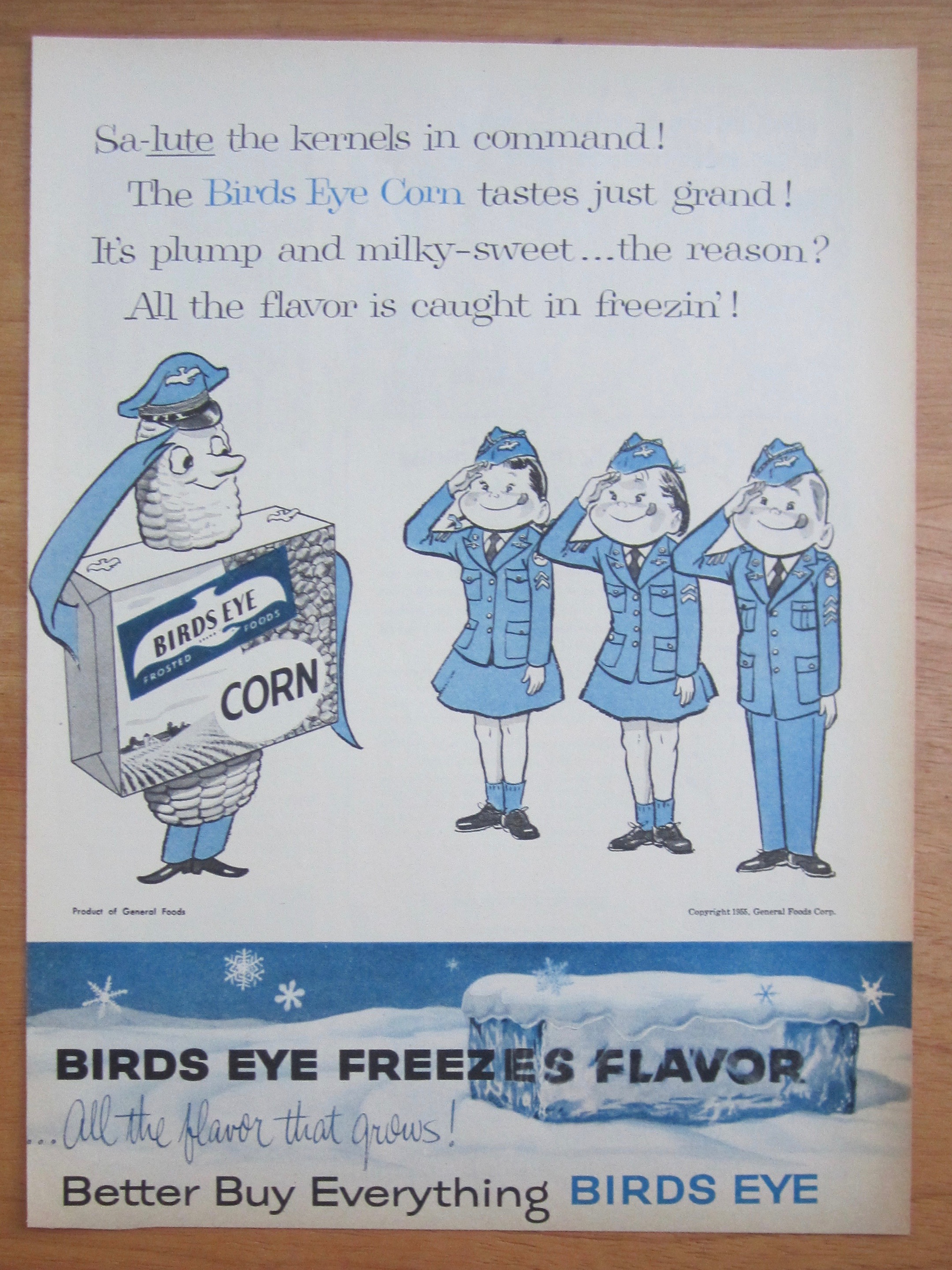 1956 Birds Eye Corn w/ Three Soldiers Saluting Captain