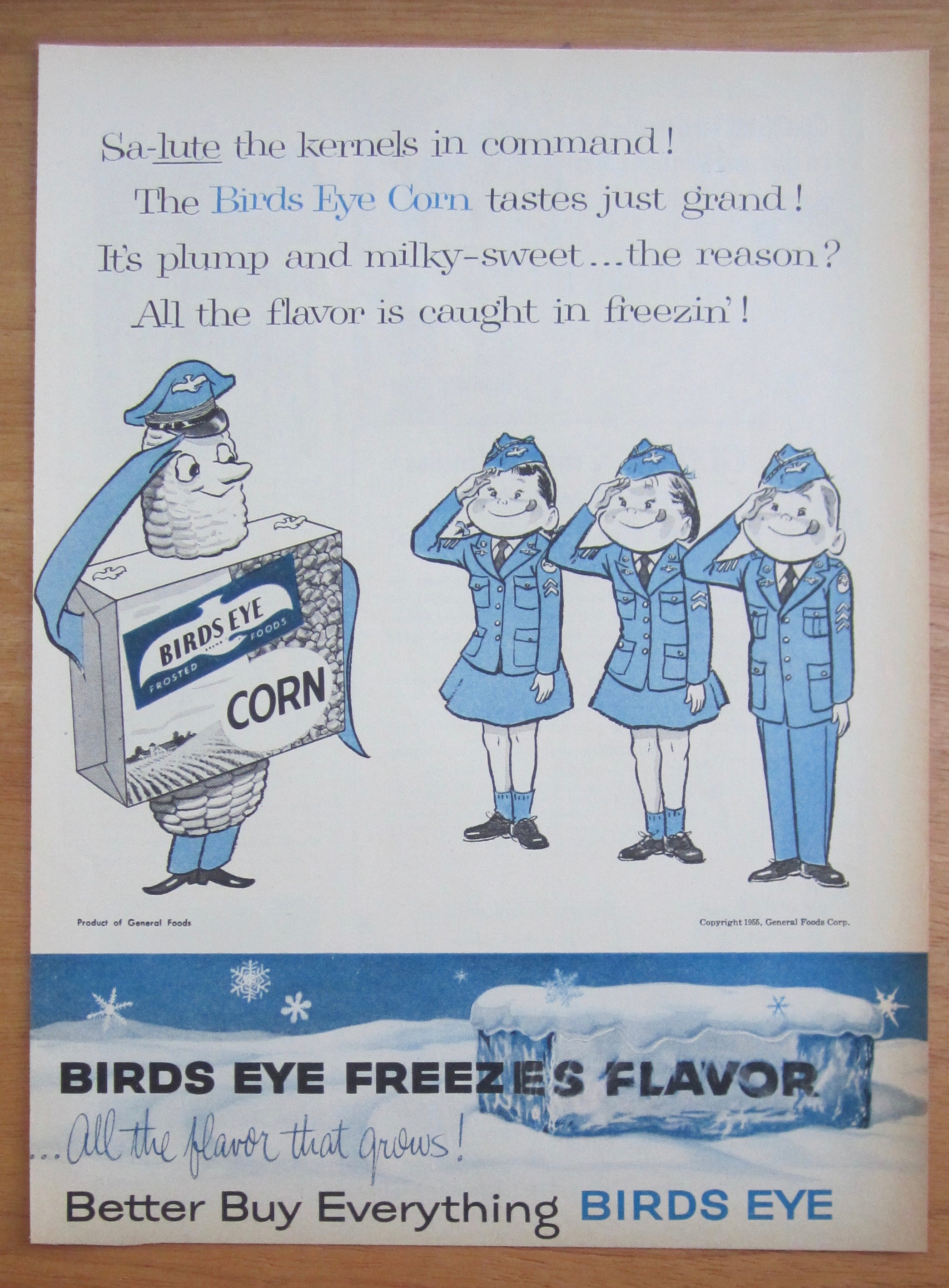 1956 Birds Eye Corn w/ Three Soldiers Saluting Captain