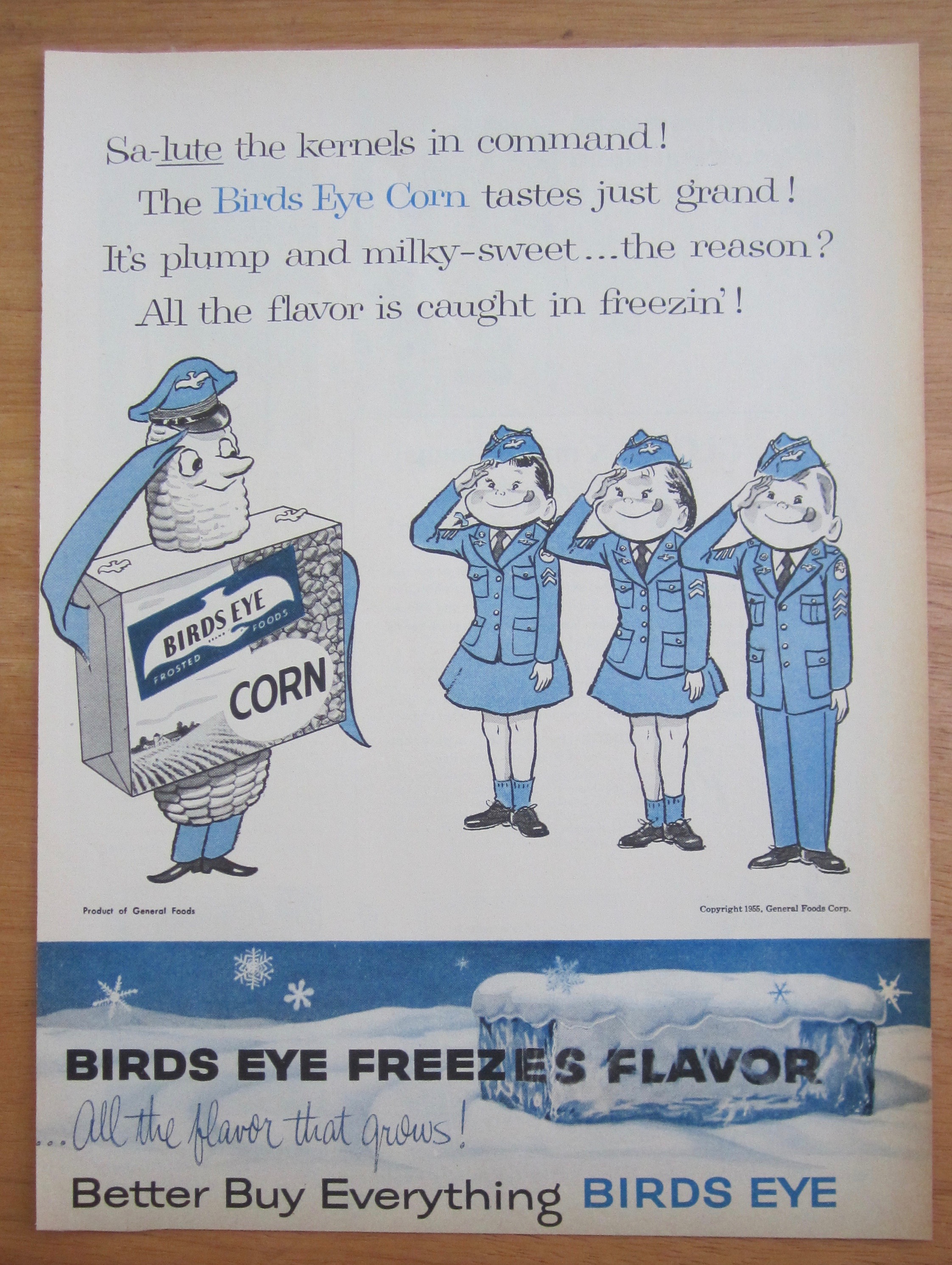 1956 Birds Eye Corn w/ Three Soldiers Saluting Captain
