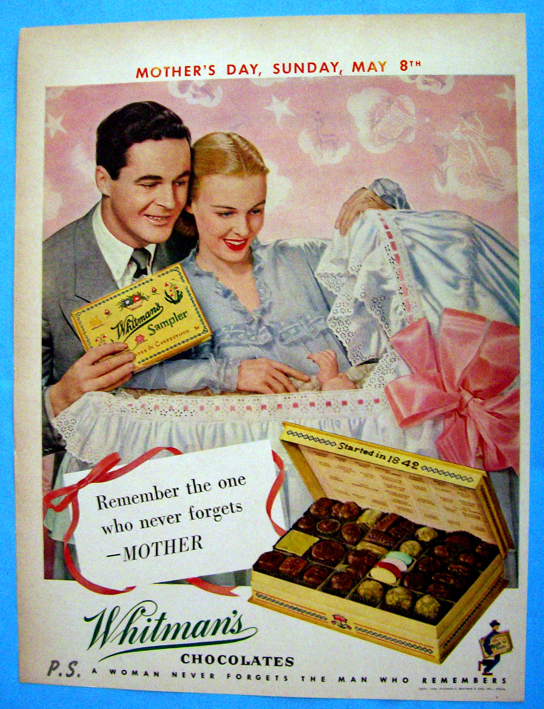 1949 Whitman's Chocolates w/Man & Woman and Baby