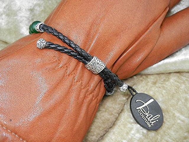 18K Gold Jade Sterling Silver Leather Bali Couture Brac