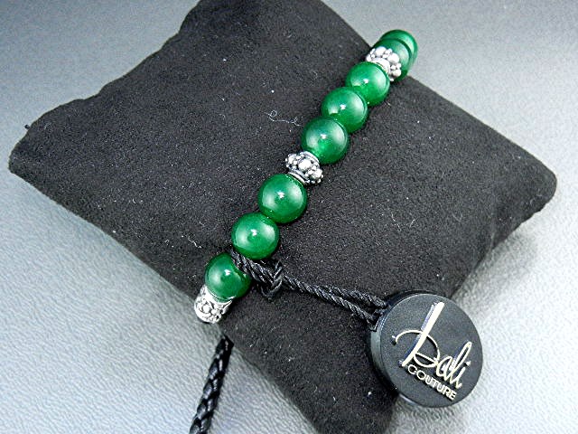 18K Gold Jade Sterling Silver Leather Bali Couture Brac