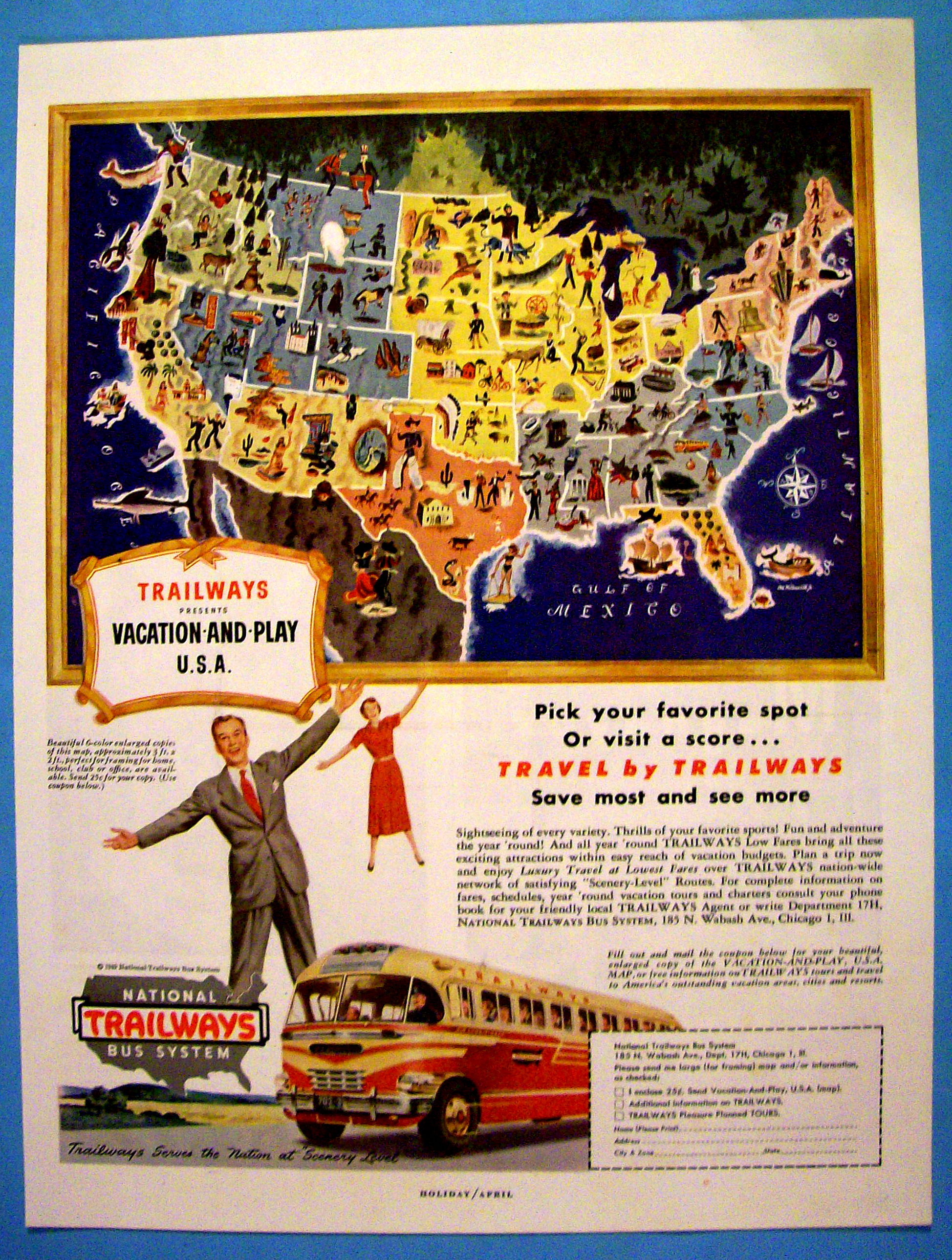 1949 National Trailways Bus System with Vacation & Play