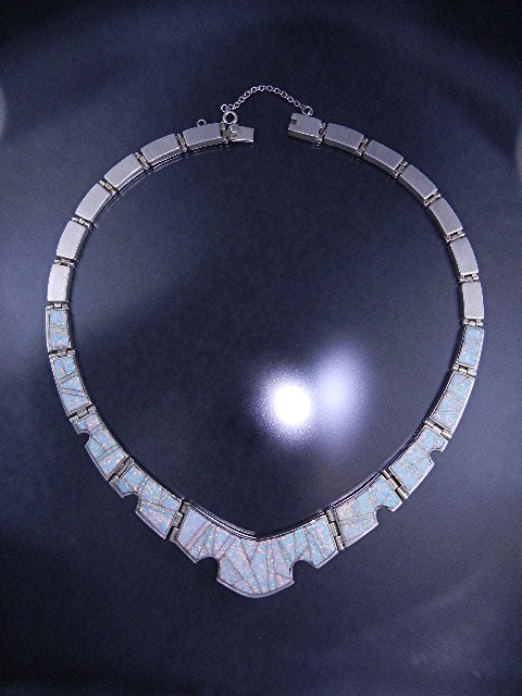 Calvin Begay Opal Inlay Sterling Silver Necklace USA