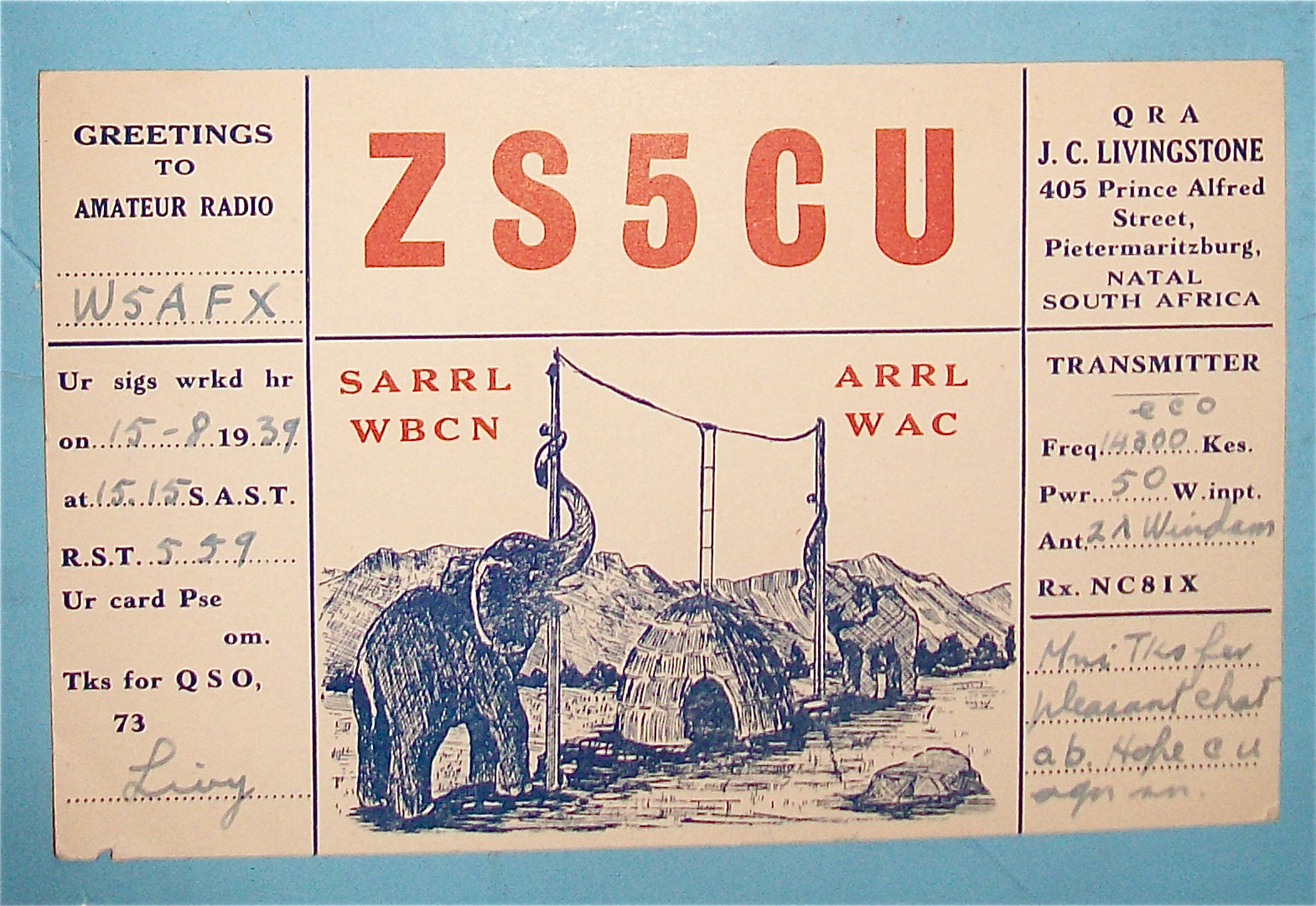 Amatuer Radio Circus Postcard - South Africa