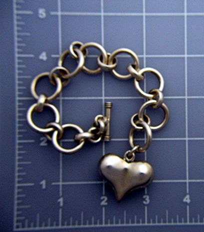 Sterling Silver Heart link Toggle Bracelet