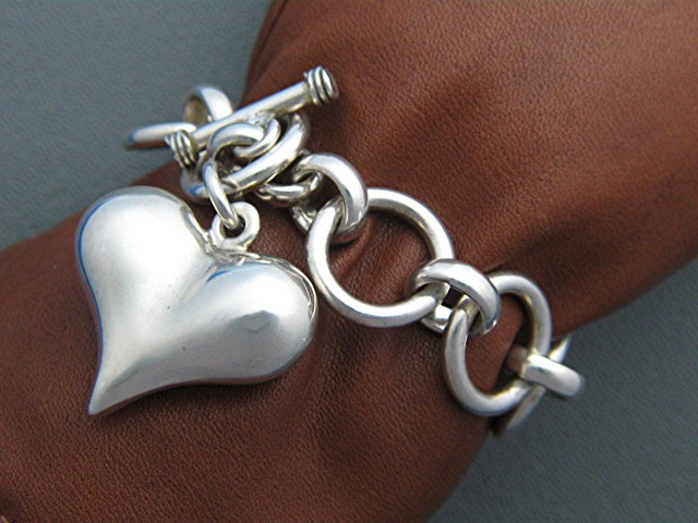 Sterling Silver Heart link Toggle Bracelet