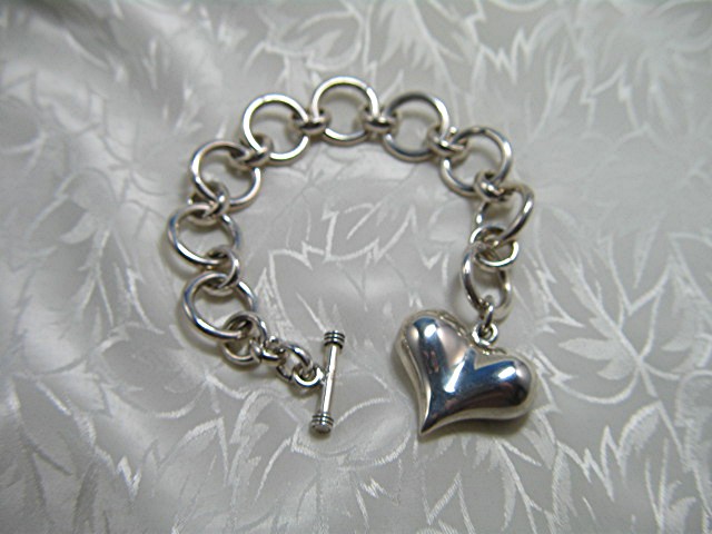 Sterling Silver Heart link Toggle Bracelet