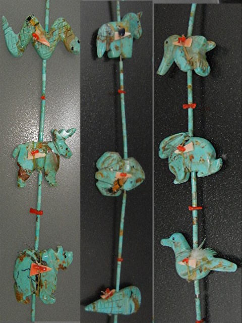 Fetish Animals Heishi Hand Carved Turquoise  Estate